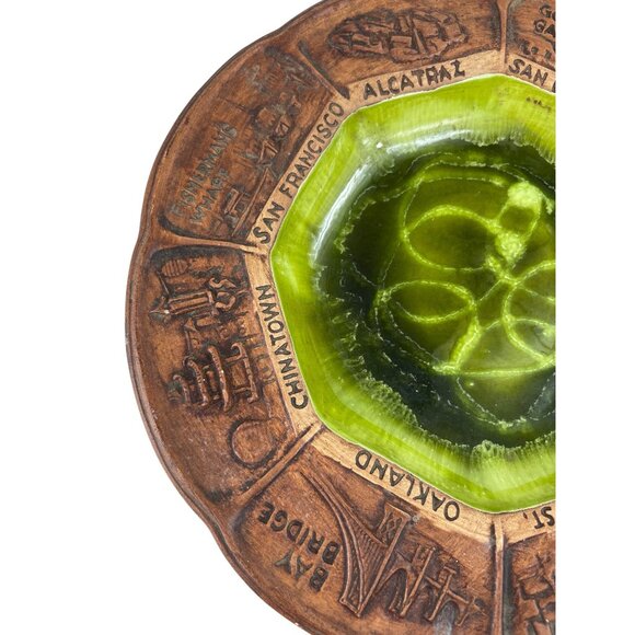 Vintage Treasure Craft Pottery Dish Bowl Ashtray Los Angeles CA Souvenir Green - Picture 4 of 11